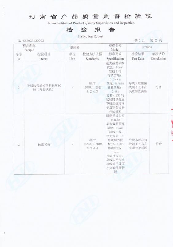 中匯變頻器檢測報告